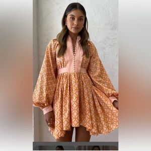 Aofur Knitting  Mini Cotton  Pockets Dress Pink and Orange embroidery Vintage L